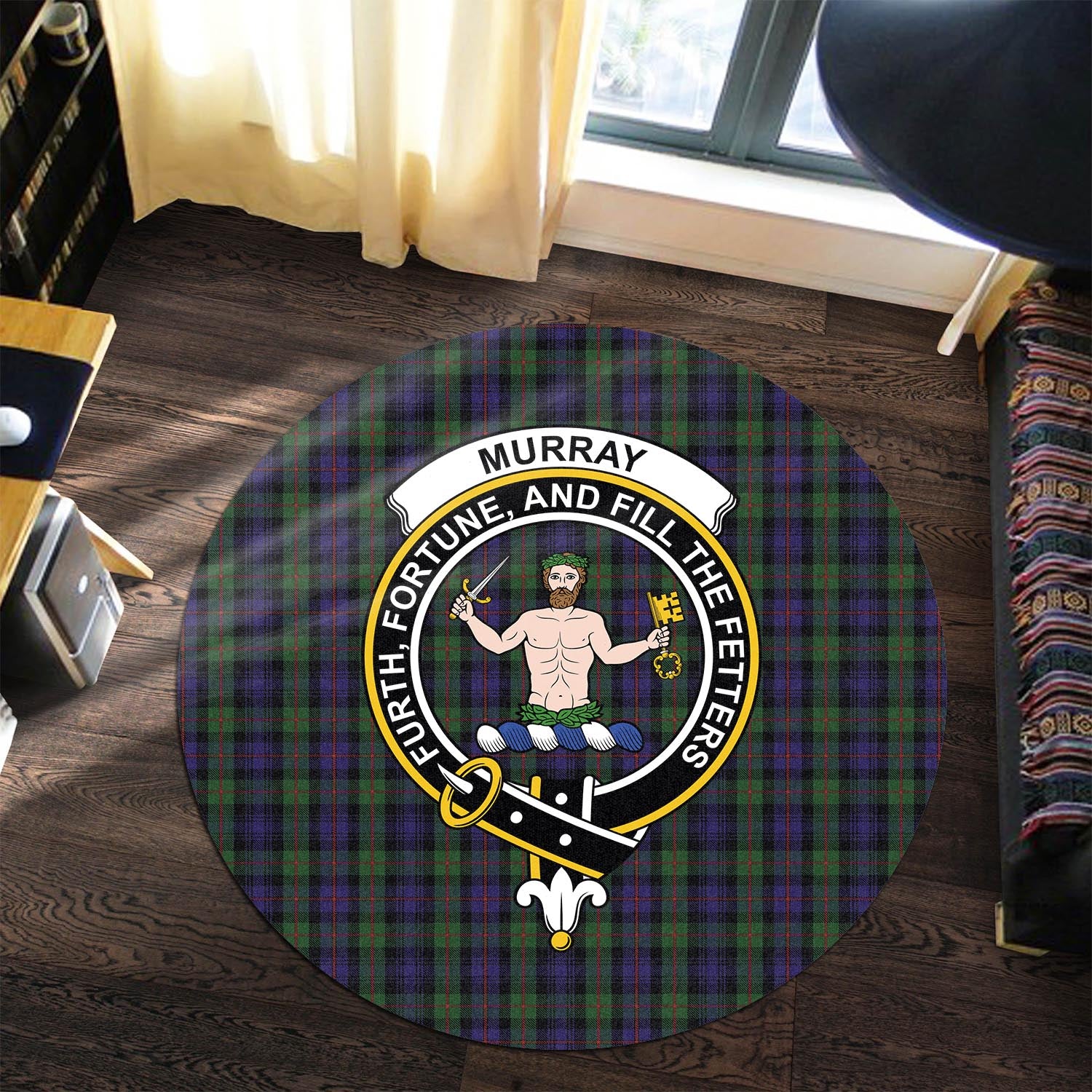 murray-of-atholl-tartan-round-rug-with-family-crest