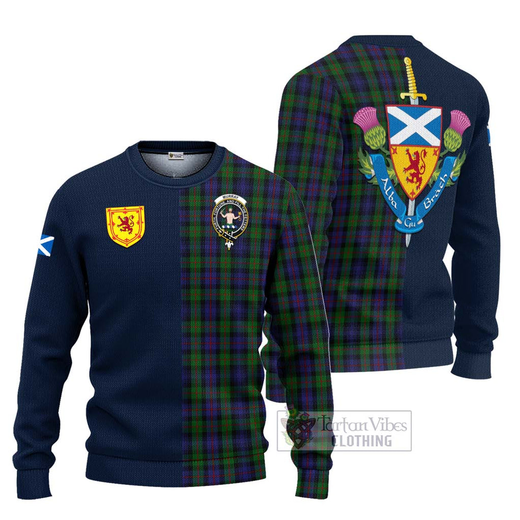 Tartan Vibes Clothing Murray of Atholl Tartan Knitted Sweater with Scottish Lion Royal Arm Half Style