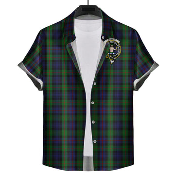 Murray of Atholl Tartan Short Sleeve Button Down Shirt with Family Crest