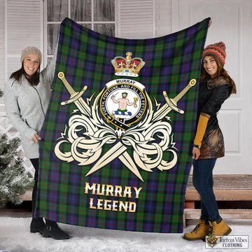Tartan Vibes Clothing Murray of Atholl Tartan Blanket with Clan Crest and the Golden Sword of Courageous Legacy