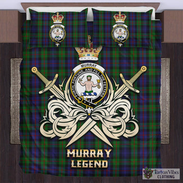 Murray of Atholl Tartan Bedding Set with Clan Crest and the Golden Sword of Courageous Legacy
