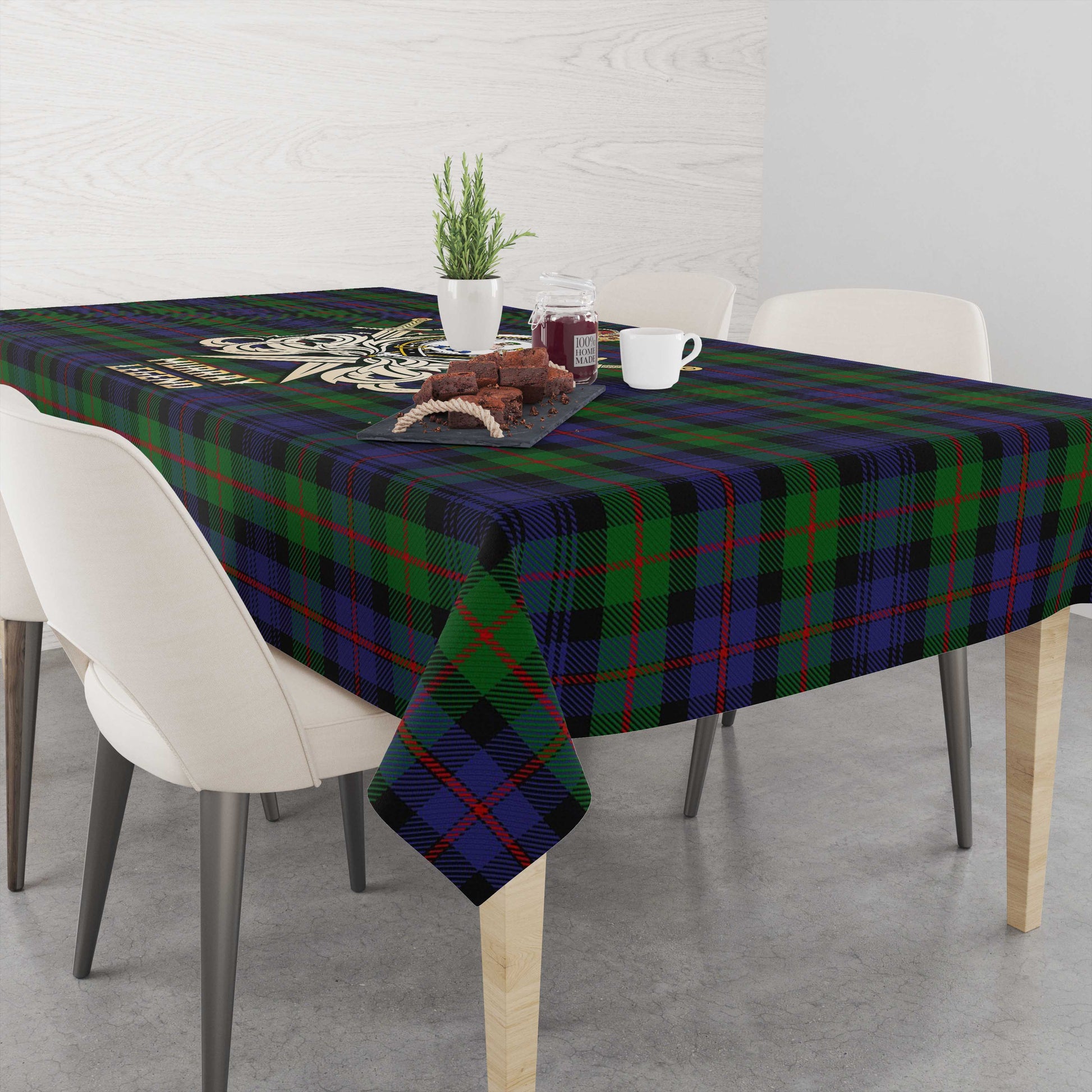 Tartan Vibes Clothing Murray of Atholl Tartan Tablecloth with Clan Crest and the Golden Sword of Courageous Legacy