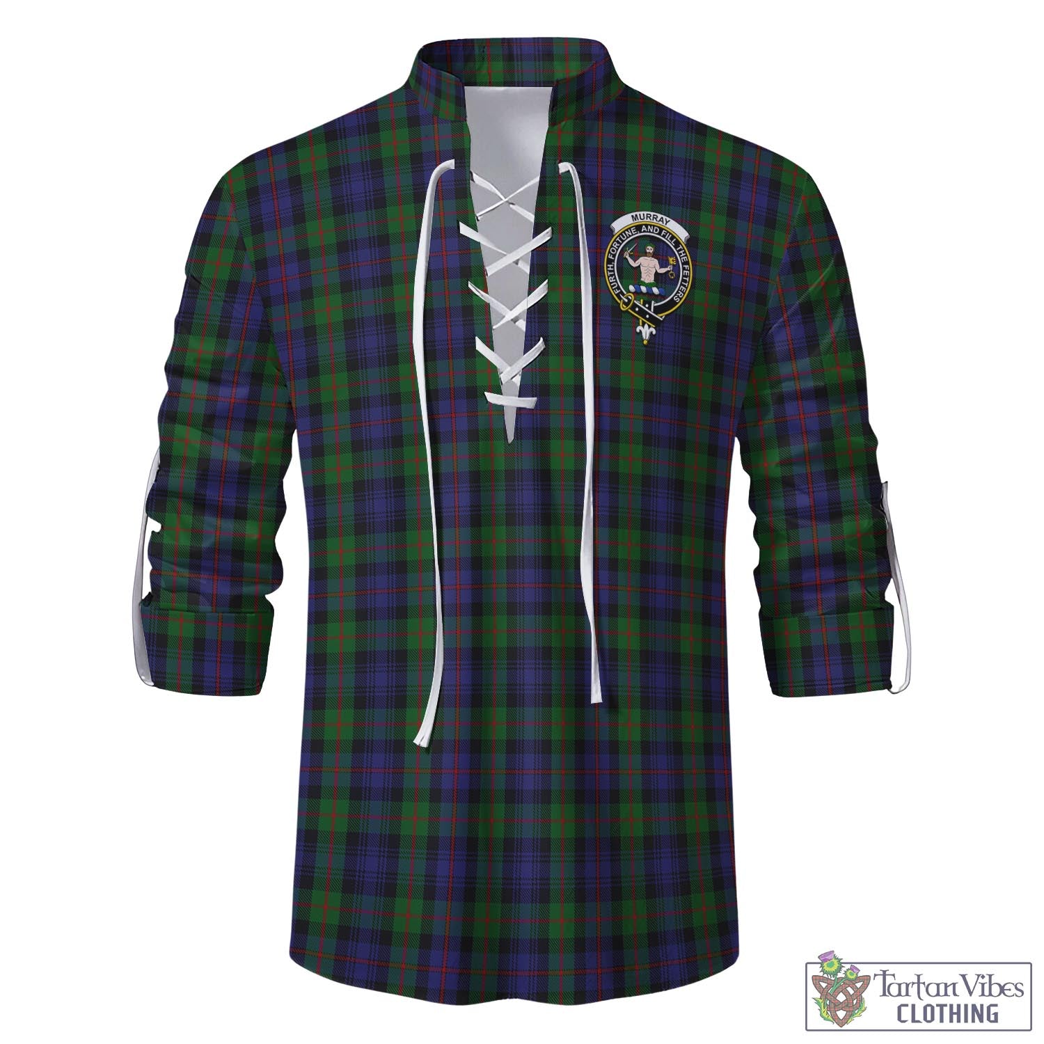 Tartan Vibes Clothing Murray of Atholl Tartan Men's Scottish Traditional Jacobite Ghillie Kilt Shirt with Family Crest
