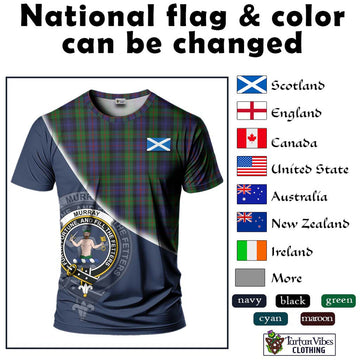 Murray Tartan T-Shirt with Personalised National Flag and Family Crest Half Style