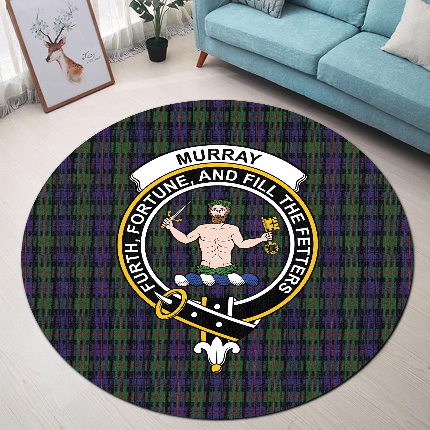 murray-of-atholl-tartan-round-rug-with-family-crest