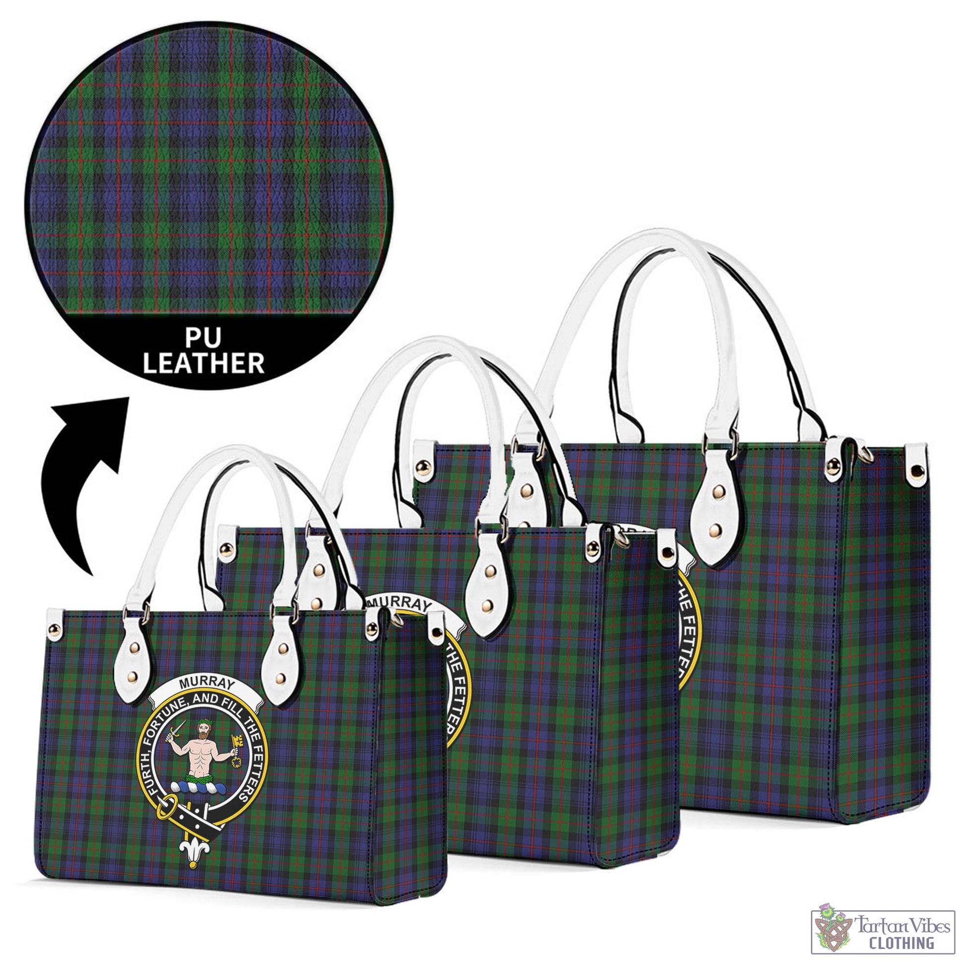 Tartan Vibes Clothing Murray of Atholl Tartan Luxury Leather Handbags with Family Crest