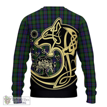 Murray Tartan Knitted Sweater with Family Crest Celtic Wolf Style - Tartan Vibes Clothing