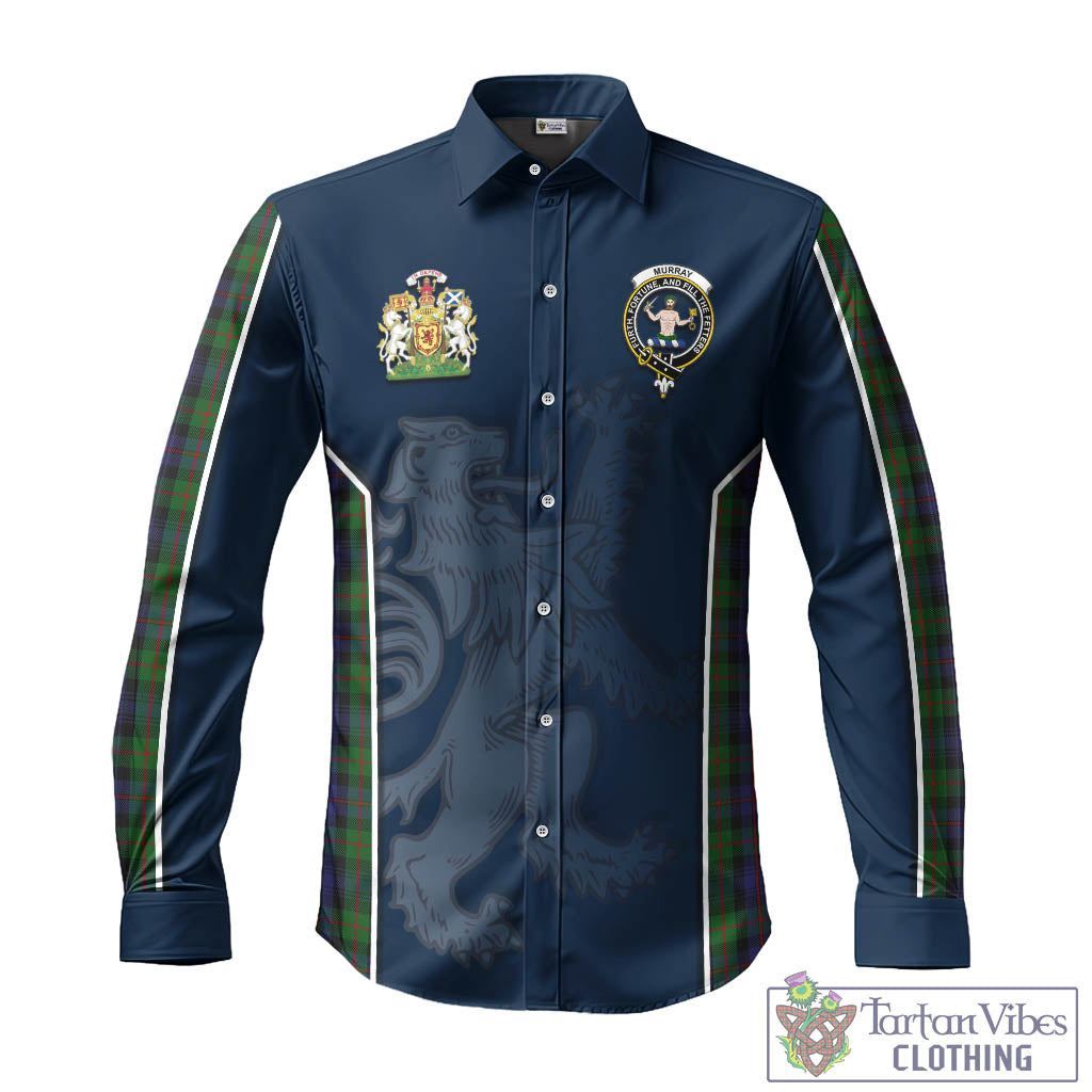 Tartan Vibes Clothing Murray of Atholl Tartan Long Sleeve Button Up Shirt with Family Crest and Lion Rampant Vibes Sport Style
