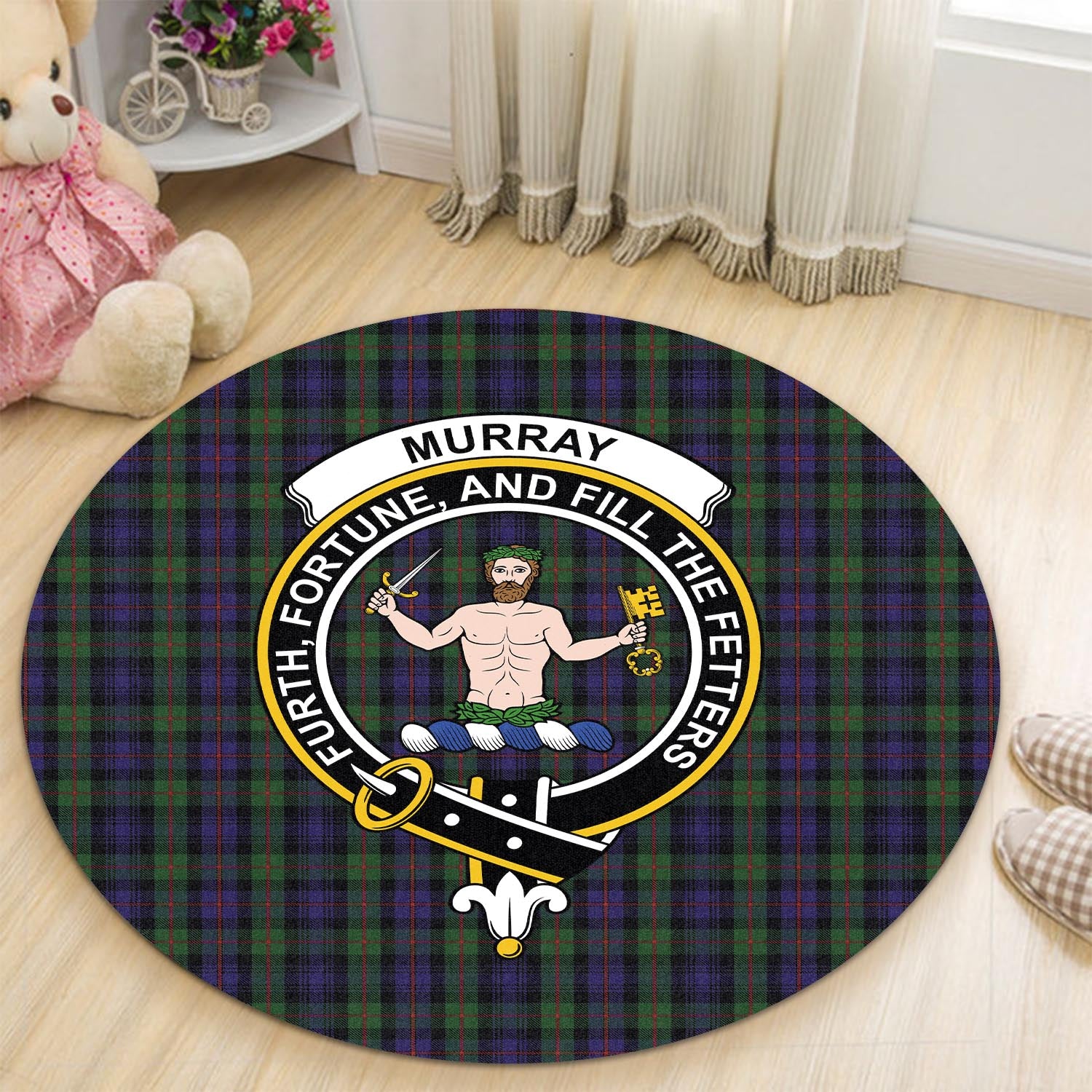 murray-of-atholl-tartan-round-rug-with-family-crest