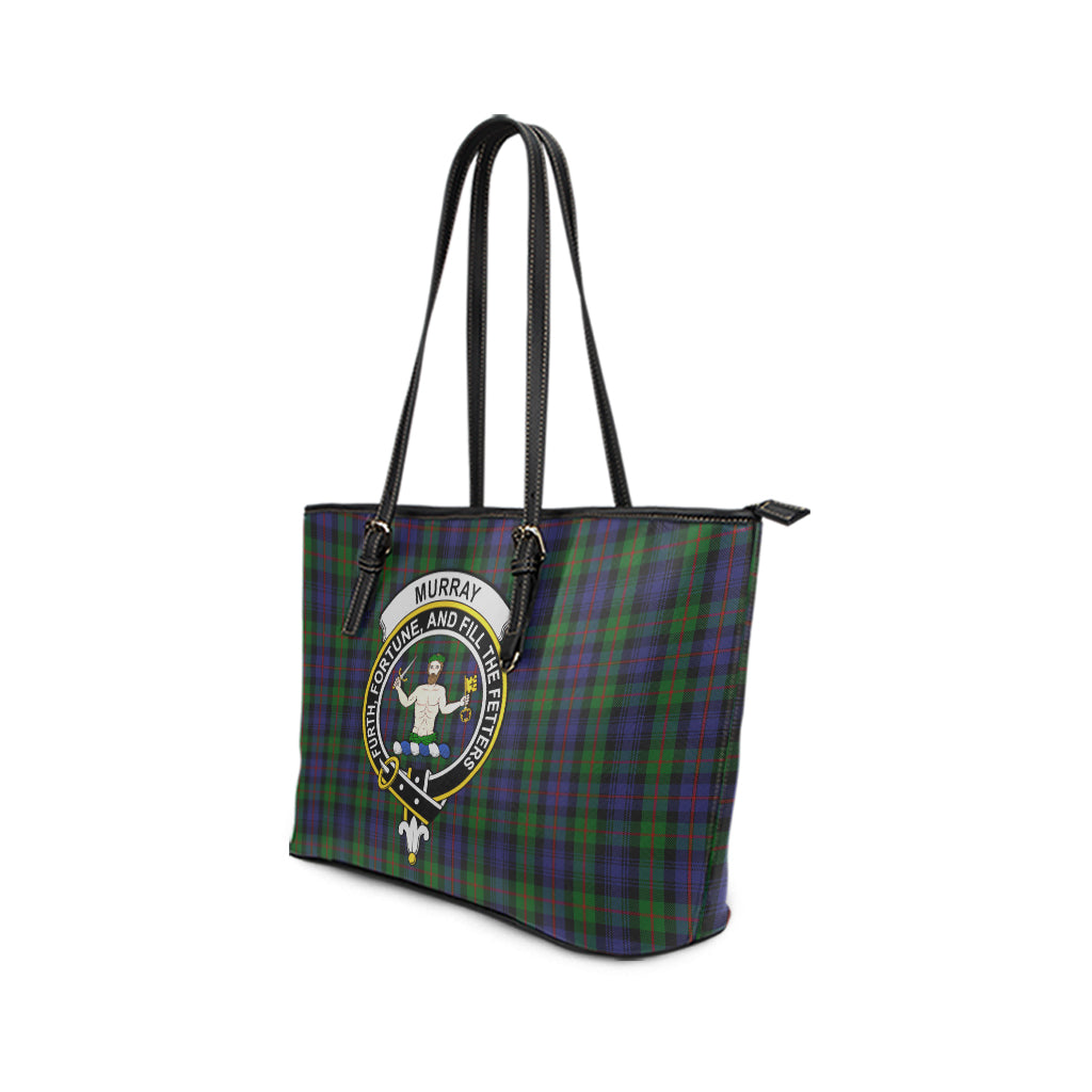 Murray Tartan Leather Tote Bag with Family Crest - Tartan Vibes Clothing