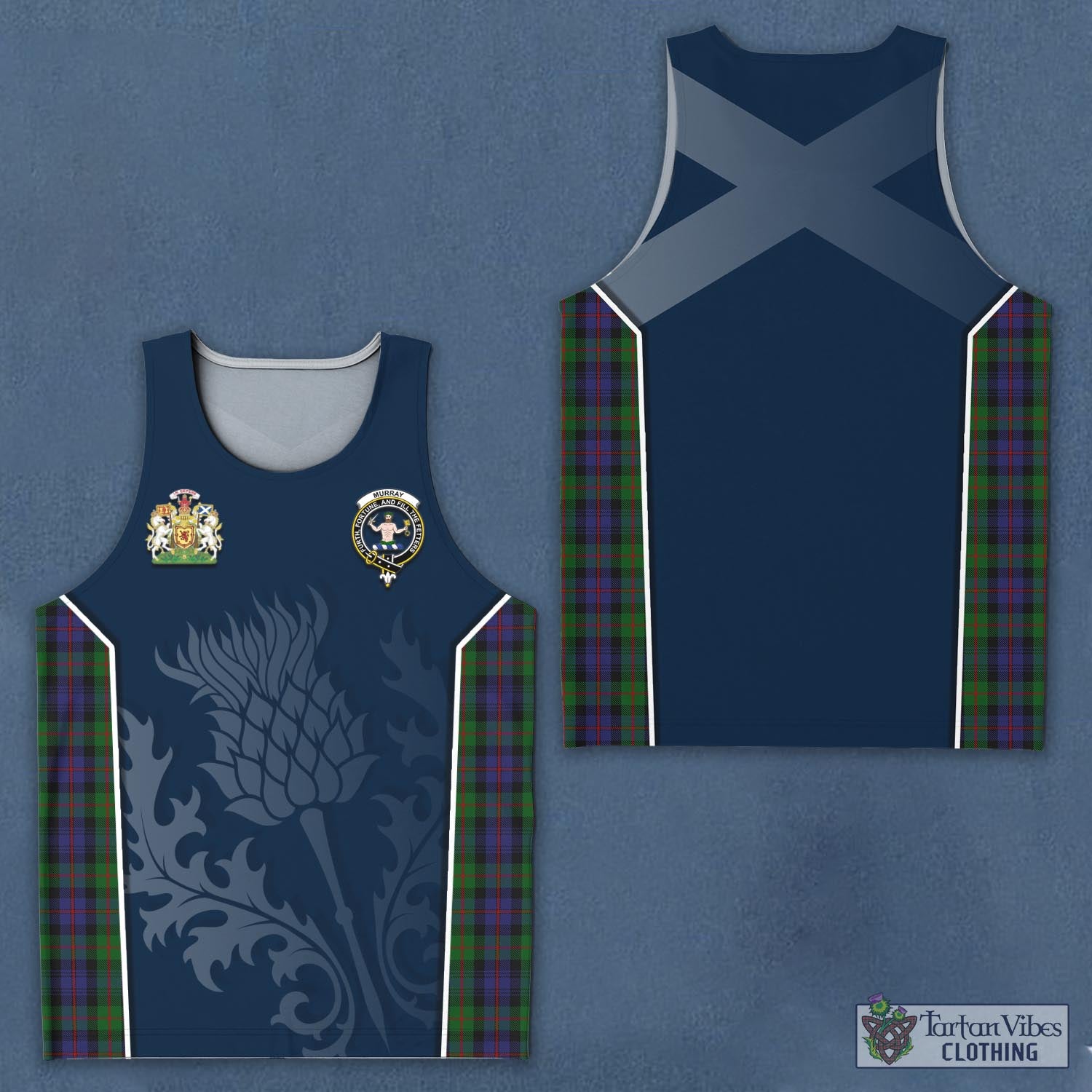 Tartan Vibes Clothing Murray of Atholl Tartan Men's Tanks Top with Family Crest and Scottish Thistle Vibes Sport Style