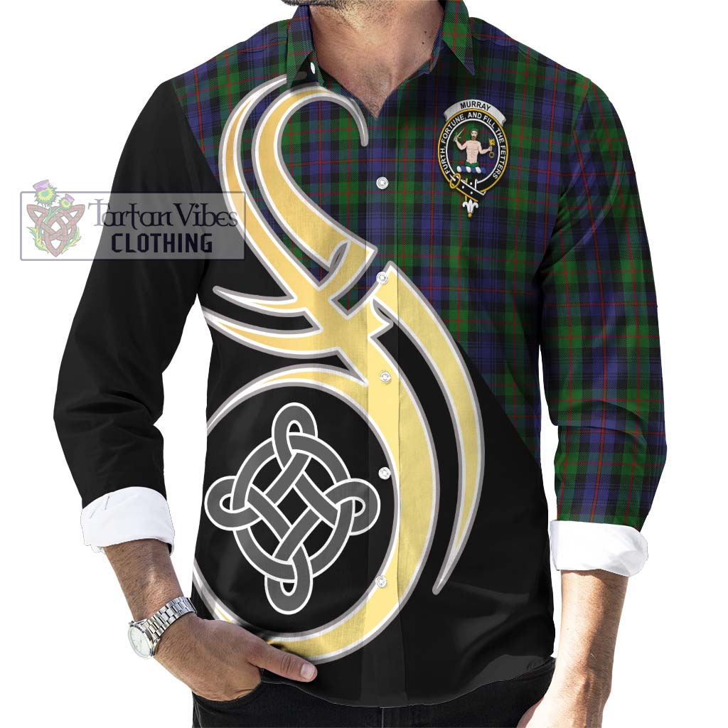 Murray Tartan Long Sleeve Button Shirt with Family Crest and Celtic Symbol Style - Tartan Vibes Clothing