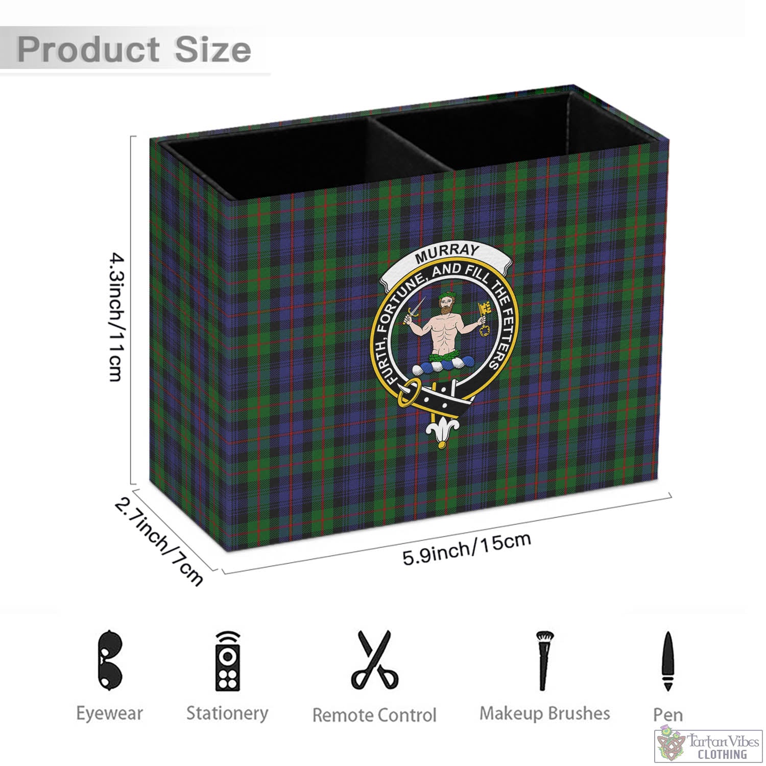 Tartan Vibes Clothing Murray of Atholl Tartan Pen Holder with Family Crest