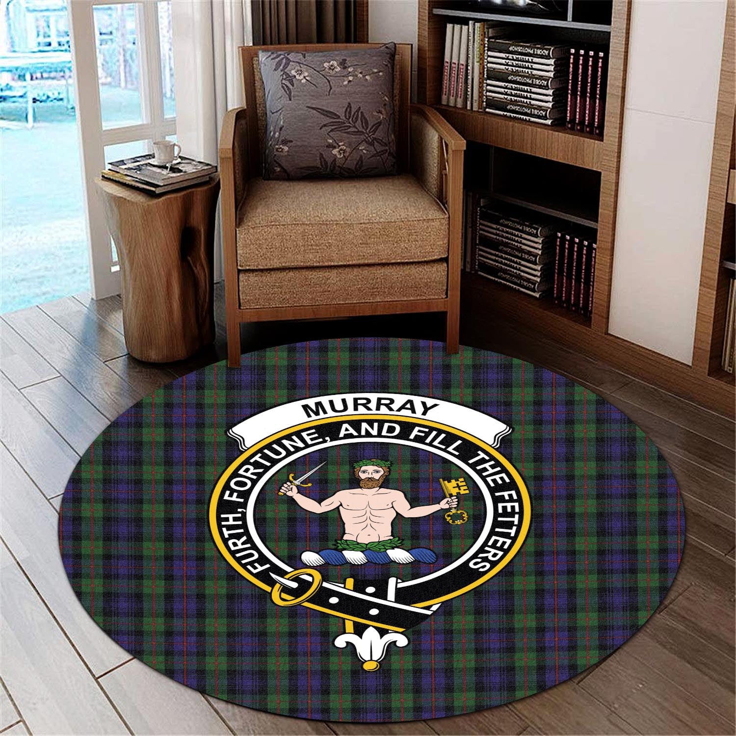 murray-of-atholl-tartan-round-rug-with-family-crest