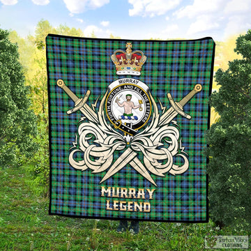 Murray of Atholl Ancient Tartan Quilt with Clan Crest and the Golden Sword of Courageous Legacy
