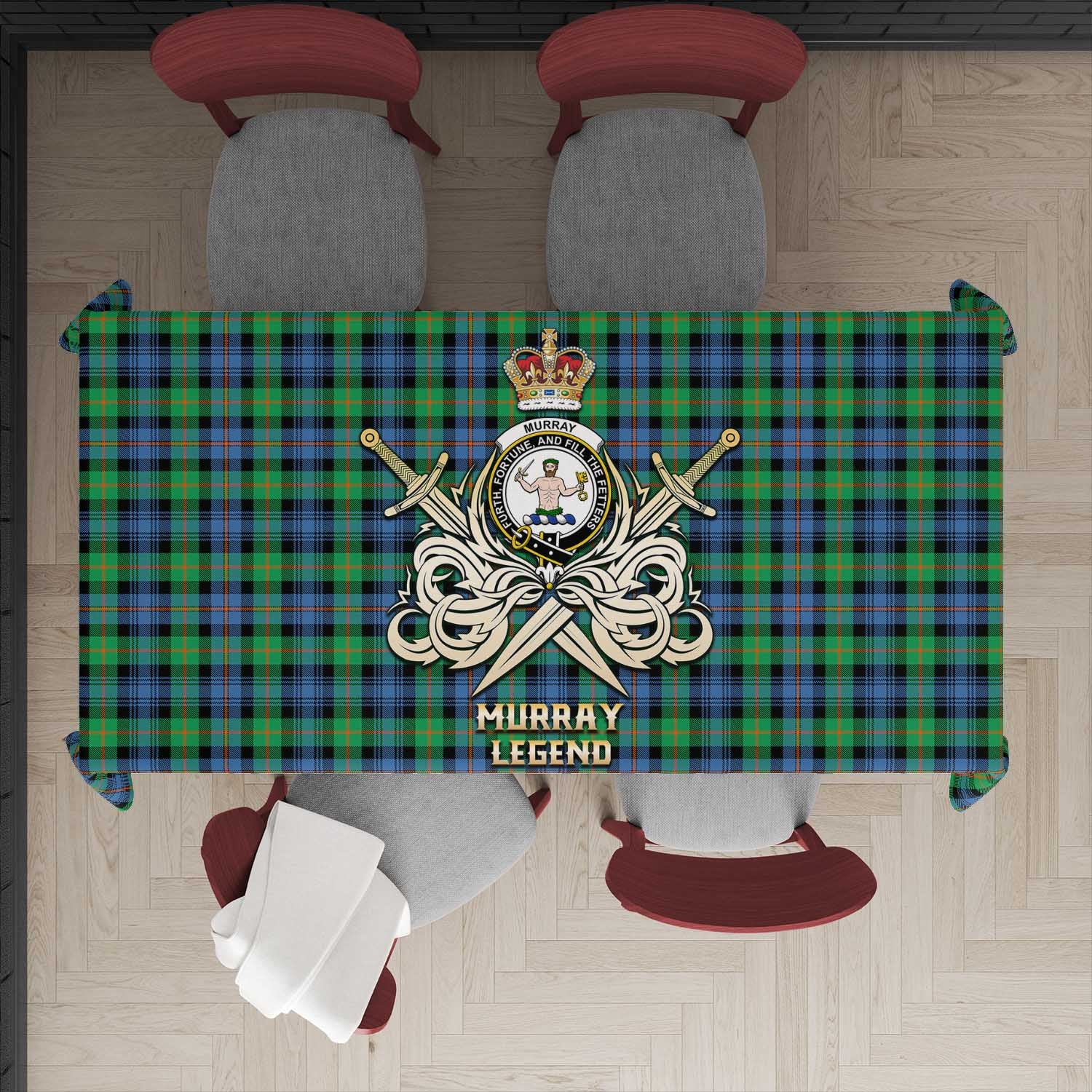 Tartan Vibes Clothing Murray of Atholl Ancient Tartan Tablecloth with Clan Crest and the Golden Sword of Courageous Legacy