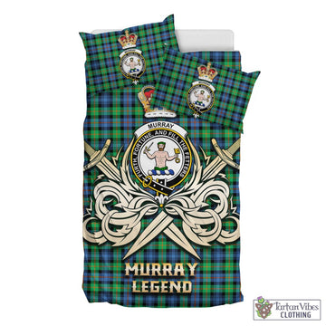 Murray of Atholl Ancient Tartan Bedding Set with Clan Crest and the Golden Sword of Courageous Legacy