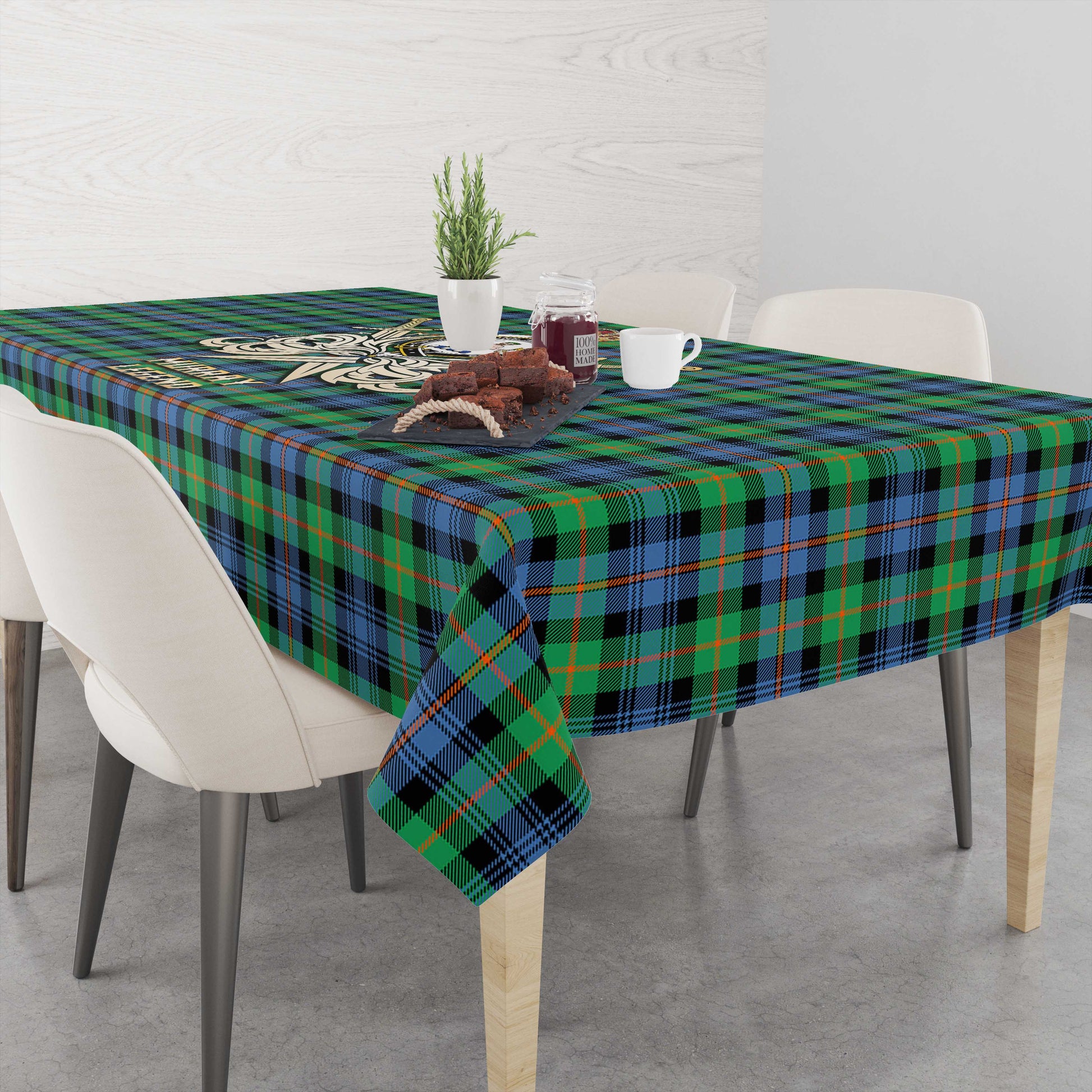 Tartan Vibes Clothing Murray of Atholl Ancient Tartan Tablecloth with Clan Crest and the Golden Sword of Courageous Legacy