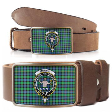 Murray of Atholl Ancient Tartan Belt Buckles with Family Crest