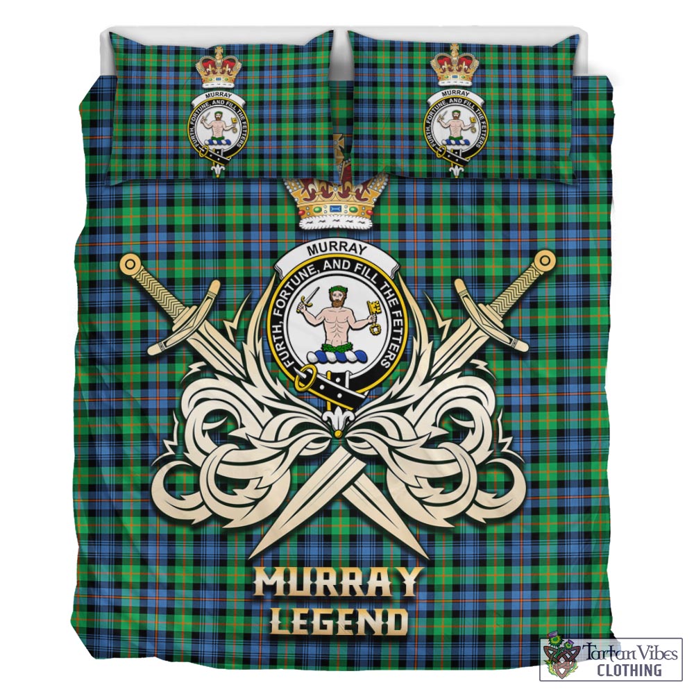 Tartan Vibes Clothing Murray of Atholl Ancient Tartan Bedding Set with Clan Crest and the Golden Sword of Courageous Legacy