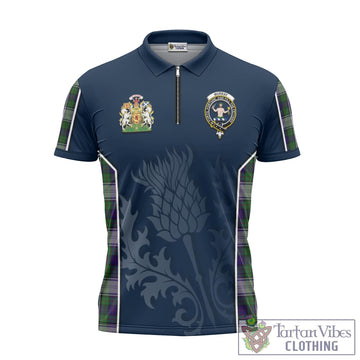 Murray of Atholl Dress Tartan Zipper Polo Shirt with Family Crest and Scottish Thistle Vibes Sport Style