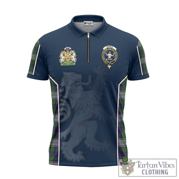 Murray of Atholl Dress Tartan Zipper Polo Shirt with Family Crest and Lion Rampant Vibes Sport Style