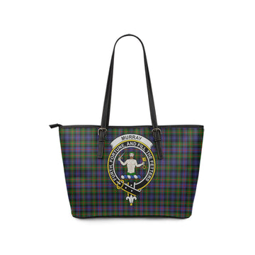 Murray of Atholl Modern Tartan Leather Tote Bag with Family Crest