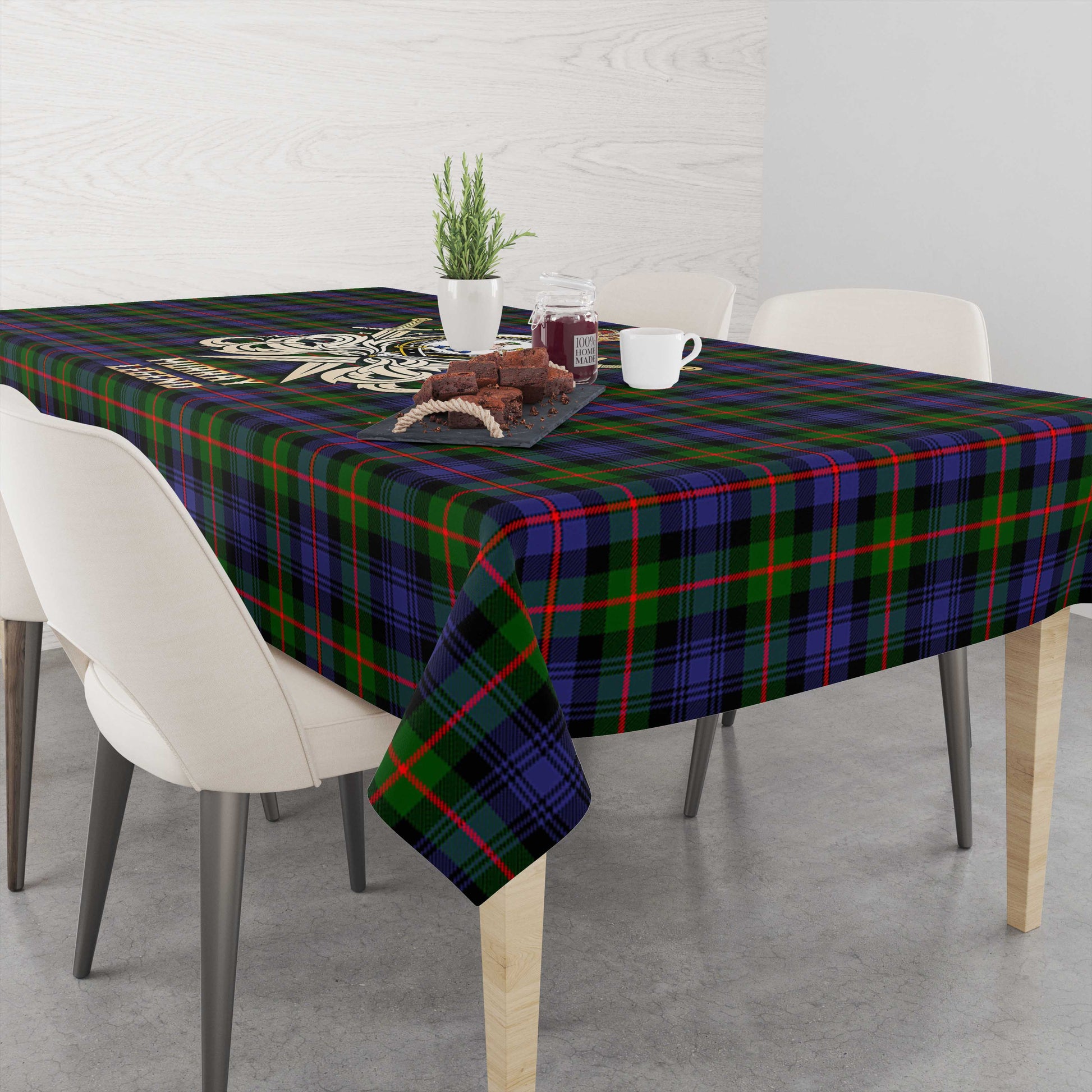 Tartan Vibes Clothing Murray of Atholl Modern Tartan Tablecloth with Clan Crest and the Golden Sword of Courageous Legacy