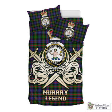 Murray of Atholl Modern Tartan Bedding Set with Clan Crest and the Golden Sword of Courageous Legacy