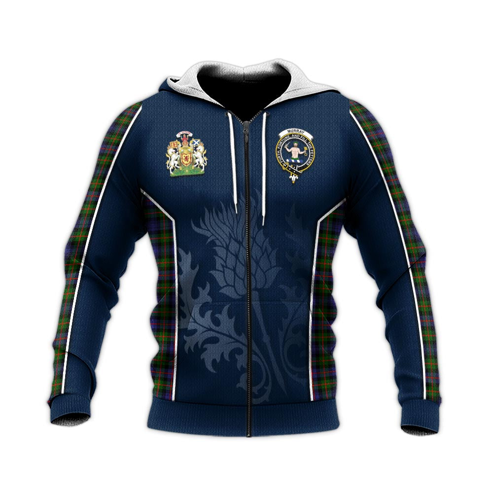 Tartan Vibes Clothing Murray of Atholl Modern Tartan Knitted Hoodie with Family Crest and Scottish Thistle Vibes Sport Style