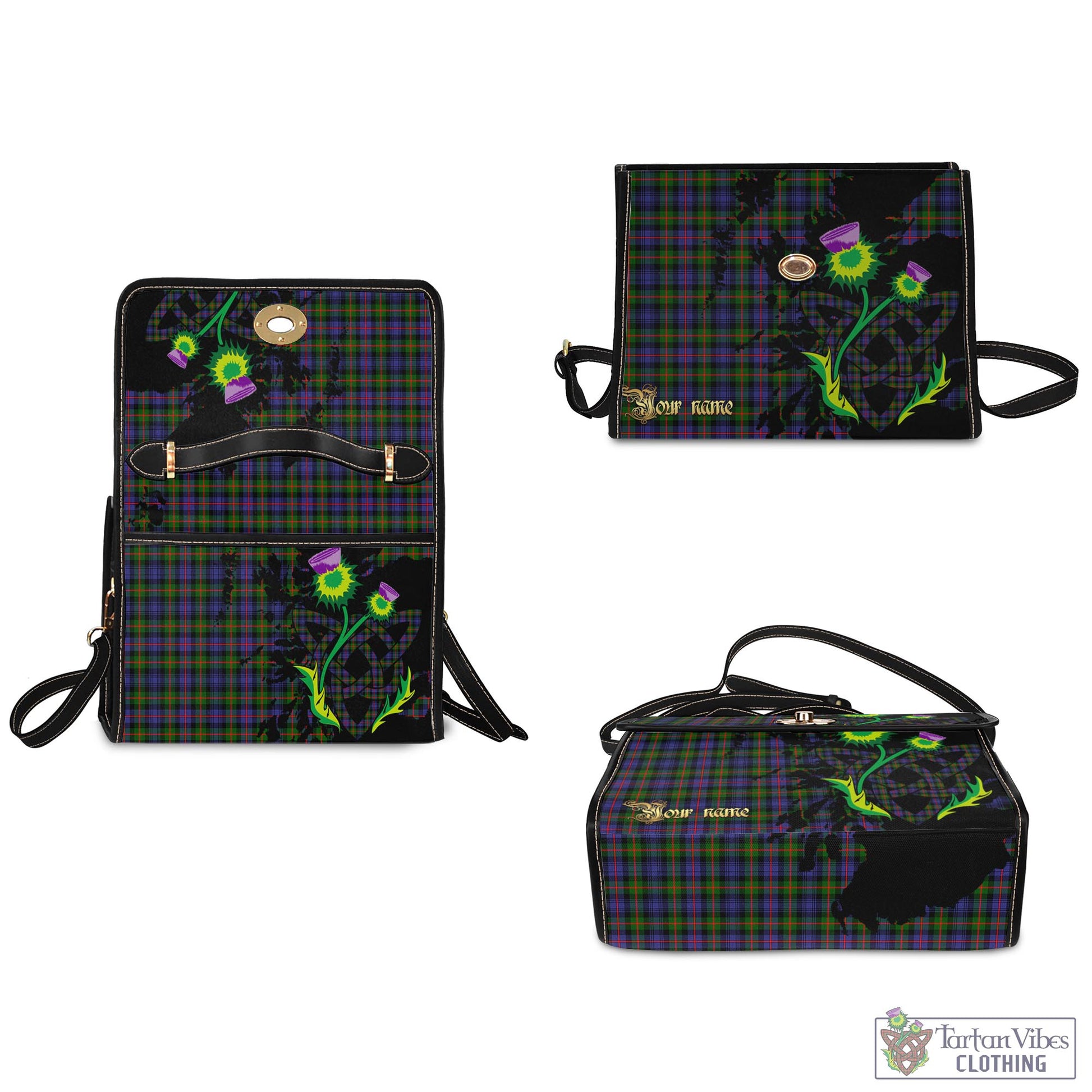 Tartan Vibes Clothing Murray of Atholl Modern Tartan Waterproof Canvas Bag with Scotland Map and Thistle Celtic Accents
