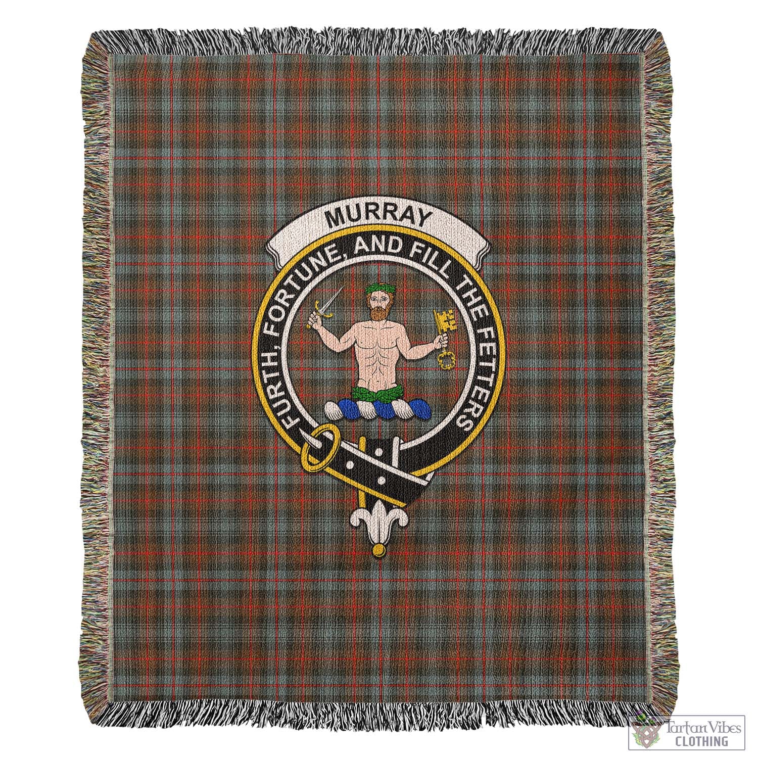 Tartan Vibes Clothing Murray of Atholl Weathered Tartan Woven Blanket with Family Crest