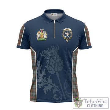 Murray of Atholl Weathered Tartan Zipper Polo Shirt with Family Crest and Scottish Thistle Vibes Sport Style