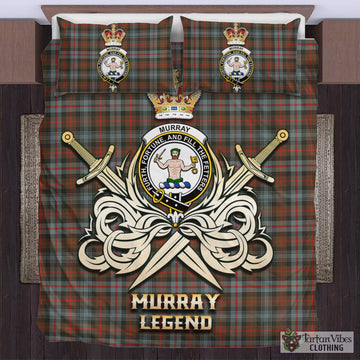 Murray of Atholl Weathered Tartan Bedding Set with Clan Crest and the Golden Sword of Courageous Legacy