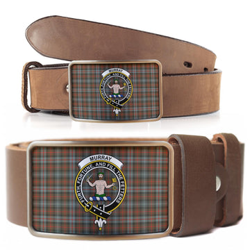 Murray of Atholl Weathered Tartan Belt Buckles with Family Crest