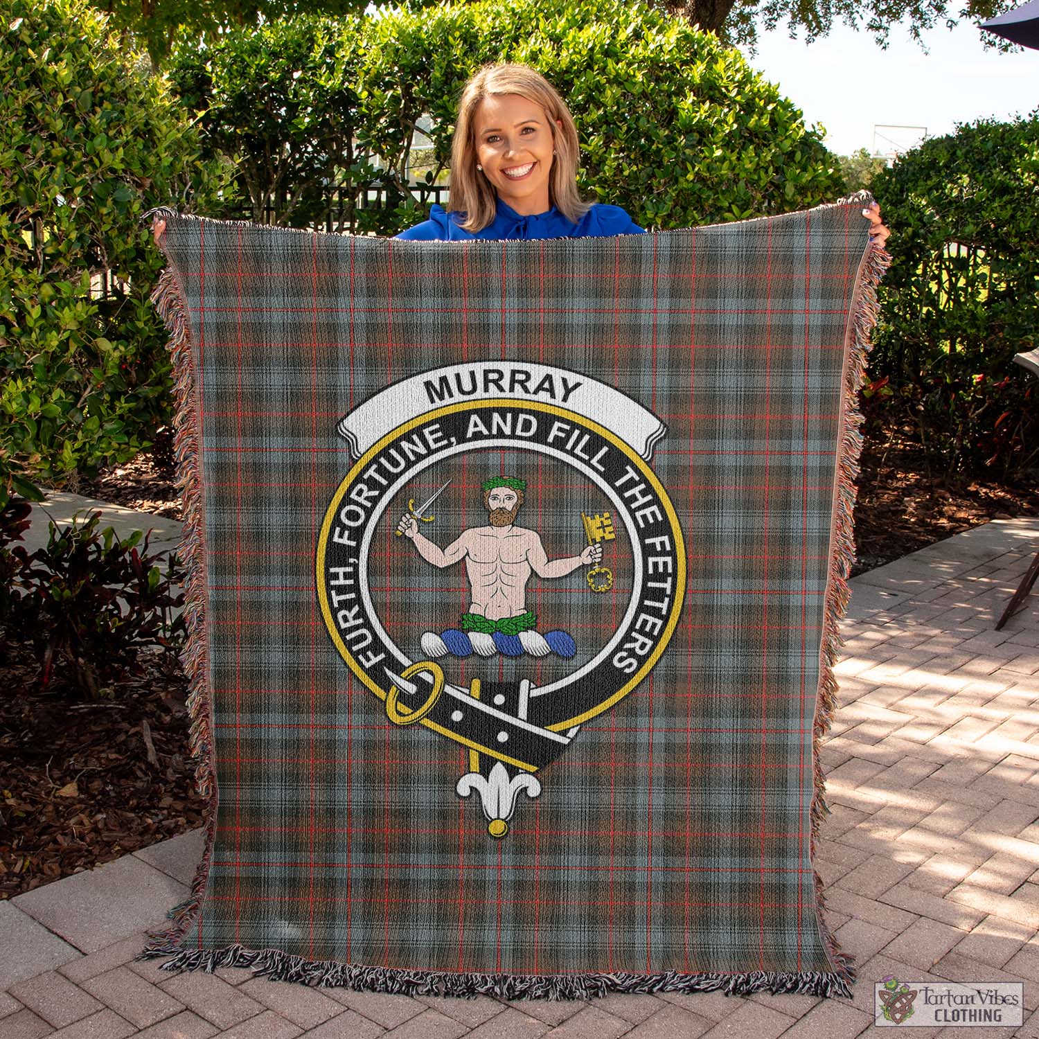 Tartan Vibes Clothing Murray of Atholl Weathered Tartan Woven Blanket with Family Crest