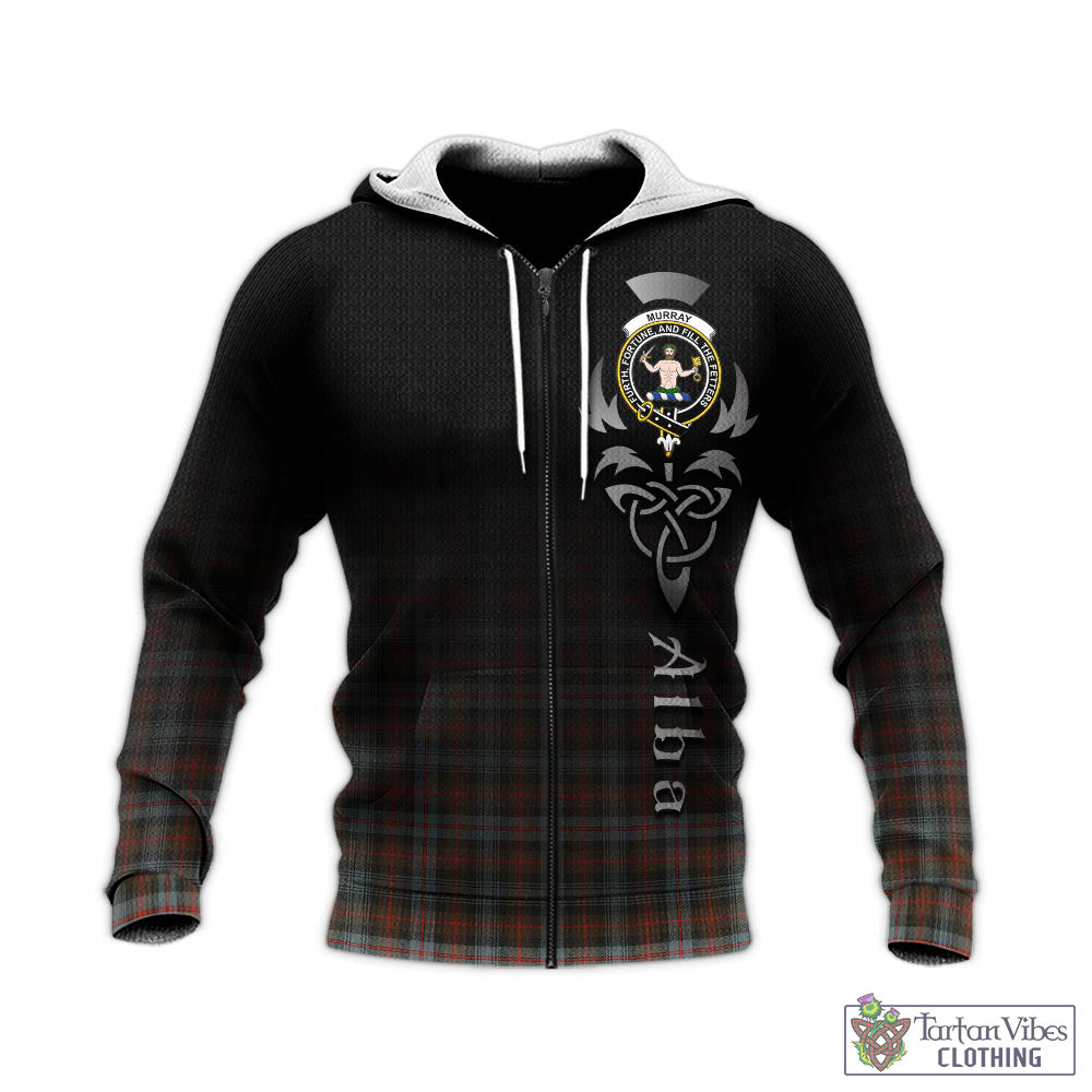 Tartan Vibes Clothing Murray of Atholl Weathered Tartan Knitted Hoodie Featuring Alba Gu Brath Family Crest Celtic Inspired