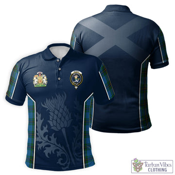 Murray of Elibank Tartan Men's Polo Shirt with Family Crest and Scottish Thistle Vibes Sport Style