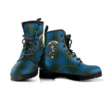 Murray of Elibank Tartan Leather Boots with Family Crest