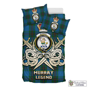 Murray of Elibank Tartan Bedding Set with Clan Crest and the Golden Sword of Courageous Legacy