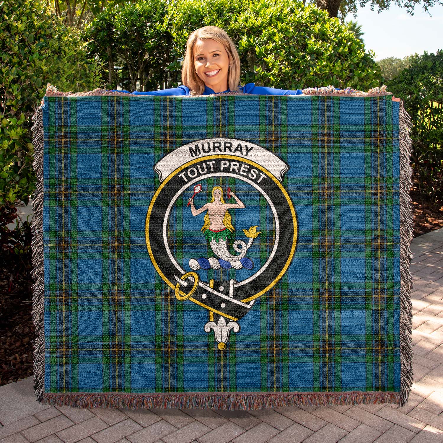 Tartan Vibes Clothing Murray of Elibank Tartan Woven Blanket with Family Crest