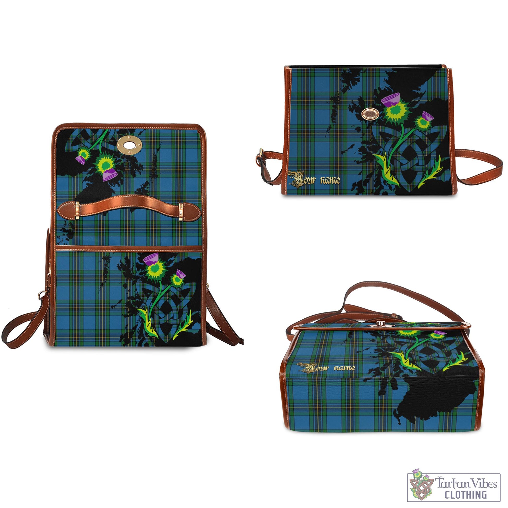 Tartan Vibes Clothing Murray of Elibank Tartan Waterproof Canvas Bag with Scotland Map and Thistle Celtic Accents