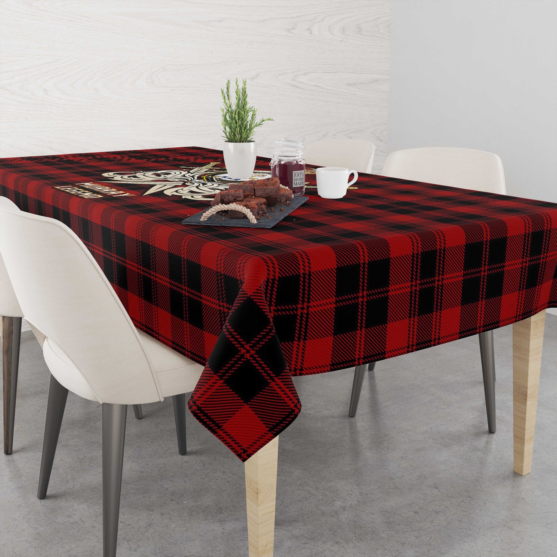 Tartan Vibes Clothing Murray of Ochtertyre Tartan Tablecloth with Clan Crest and the Golden Sword of Courageous Legacy