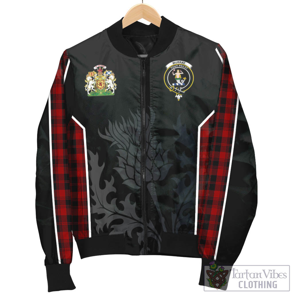 Tartan Vibes Clothing Murray of Ochtertyre Tartan Bomber Jacket with Family Crest and Scottish Thistle Vibes Sport Style
