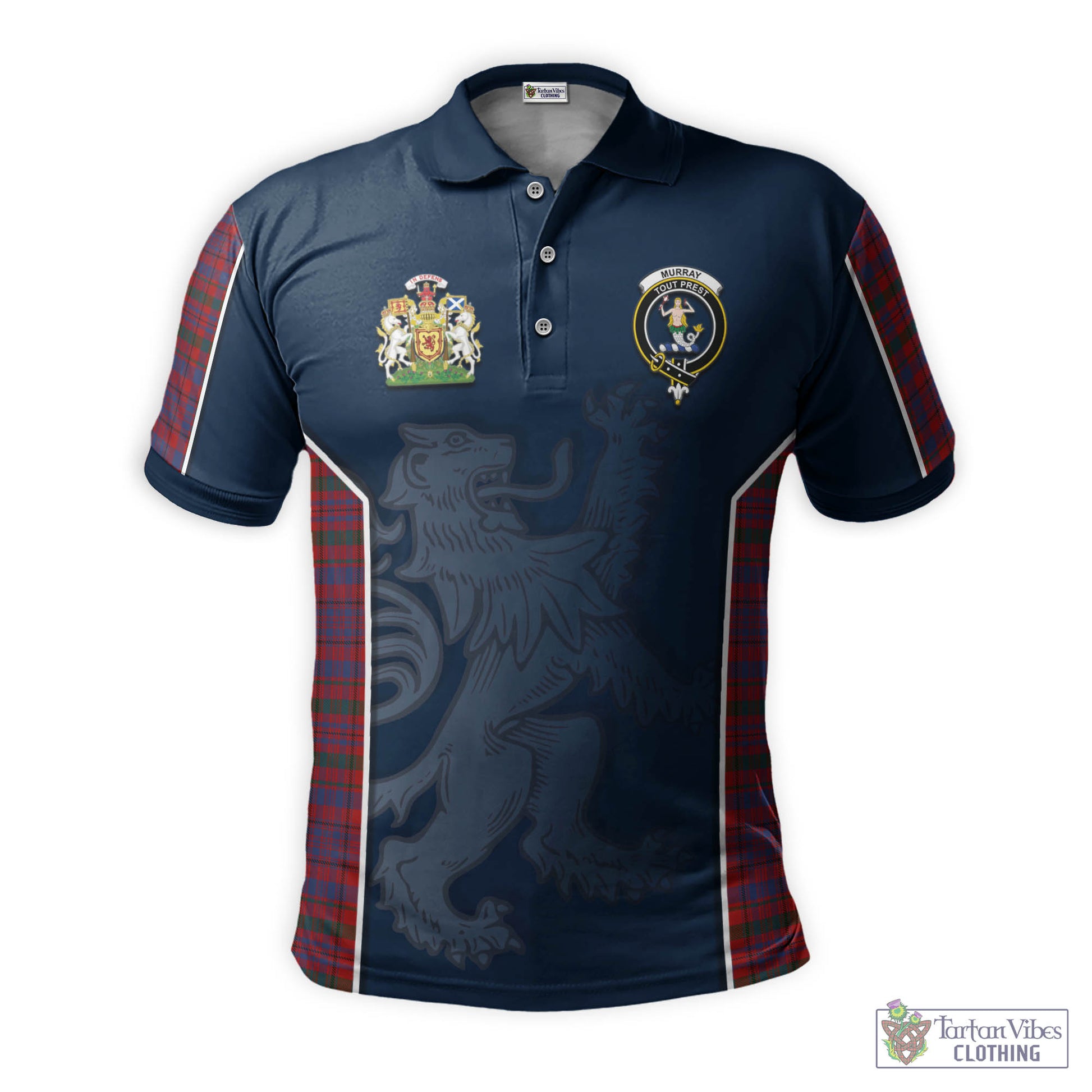 Tartan Vibes Clothing Murray of Tullibardine Tartan Men's Polo Shirt with Family Crest and Lion Rampant Vibes Sport Style