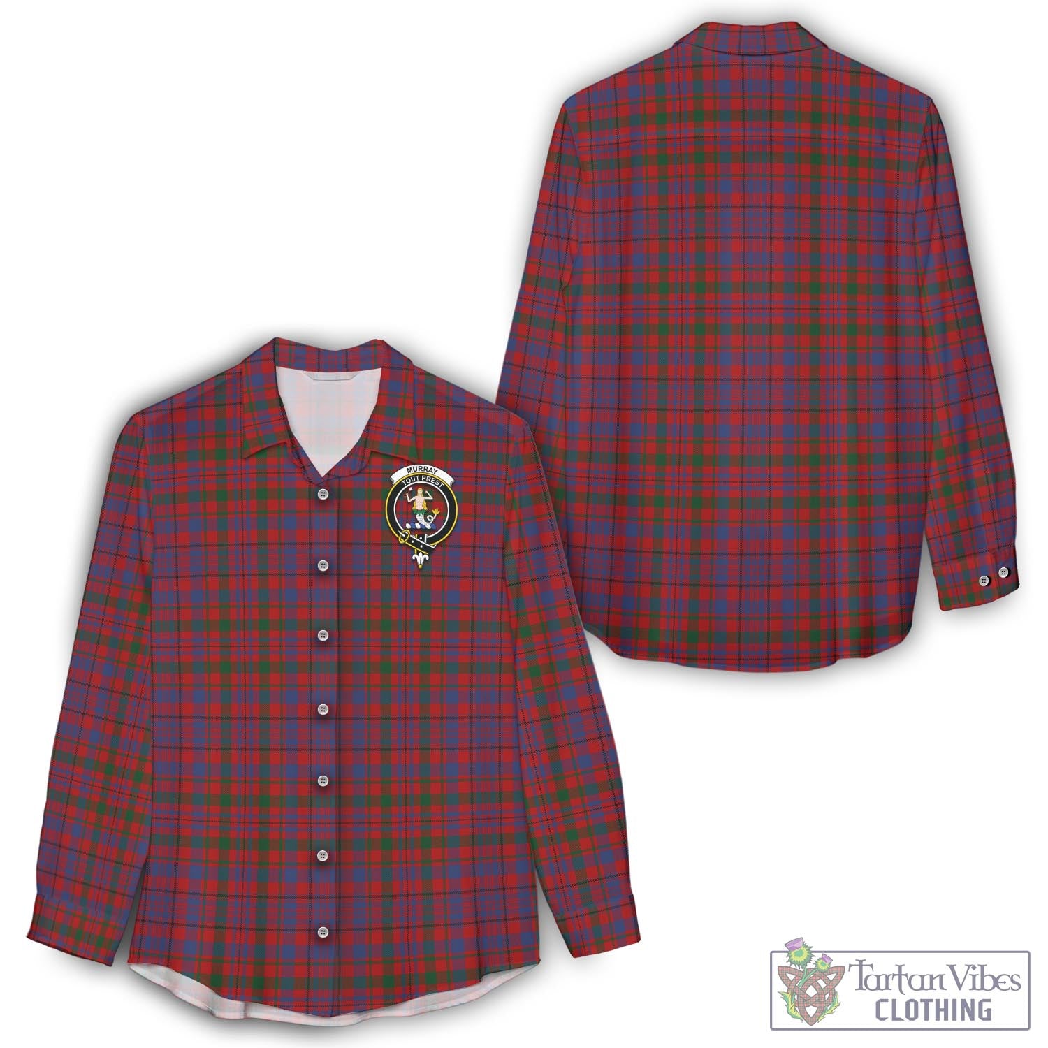 Tartan Vibes Clothing Murray of Tullibardine Tartan Womens Casual Shirt with Family Crest