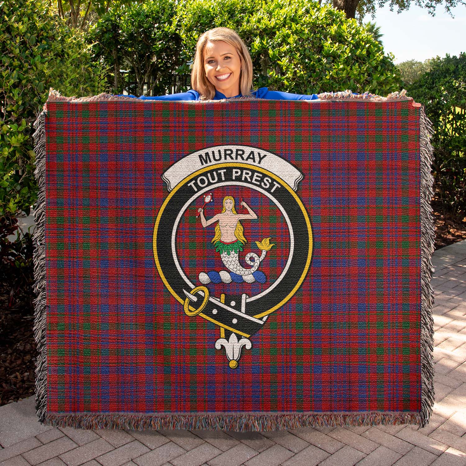 Tartan Vibes Clothing Murray of Tullibardine Tartan Woven Blanket with Family Crest