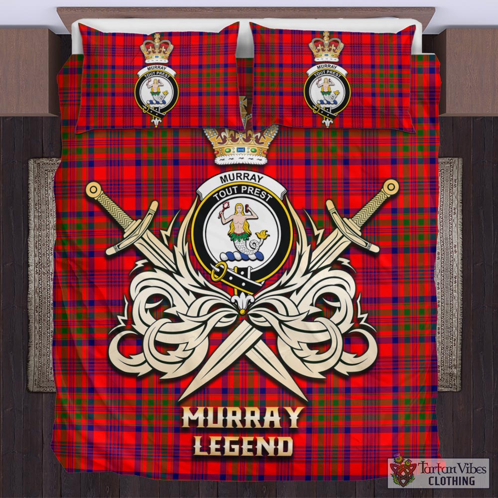 Tartan Vibes Clothing Murray of Tulloch Modern Tartan Bedding Set with Clan Crest and the Golden Sword of Courageous Legacy
