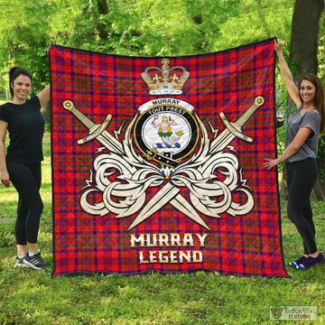 Murray of Tulloch Modern Tartan Quilt with Clan Crest and the Golden Sword of Courageous Legacy