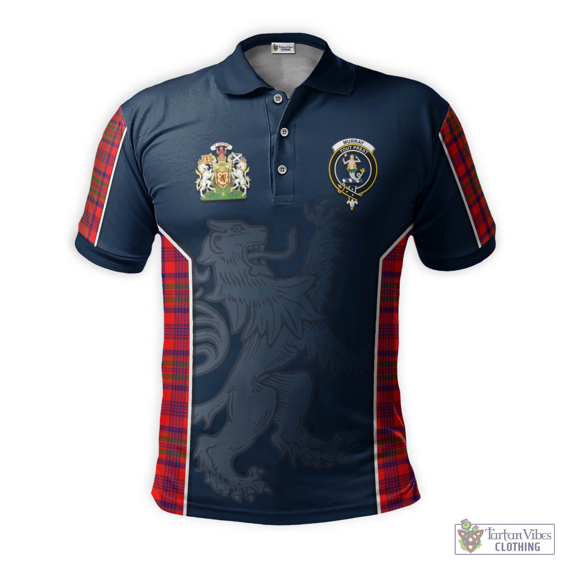 Tartan Vibes Clothing Murray of Tulloch Modern Tartan Men's Polo Shirt with Family Crest and Lion Rampant Vibes Sport Style